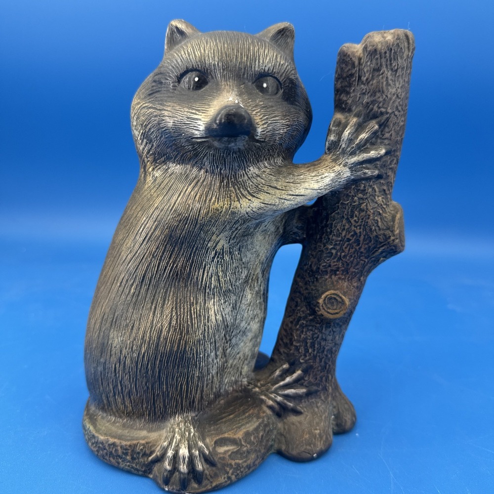 Vintage Byron Molds 1975 Raccoon Tree Ceramic Figurine Hand Painted 7.75" Tall